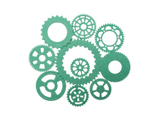 Green paper gears on white background