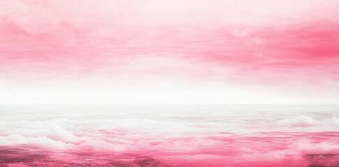 serene gradient of red to dark pink fills sky, blending softly with white clouds below, creating tranquil and dreamy atmosphere