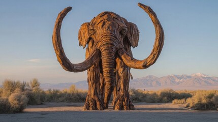 Obraz premium Rusty Mammoth Sculpture in Desert Landscape