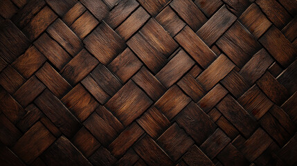 A herringbone wooden pattern, deep mahogany tones, precisely arranged wooden slats