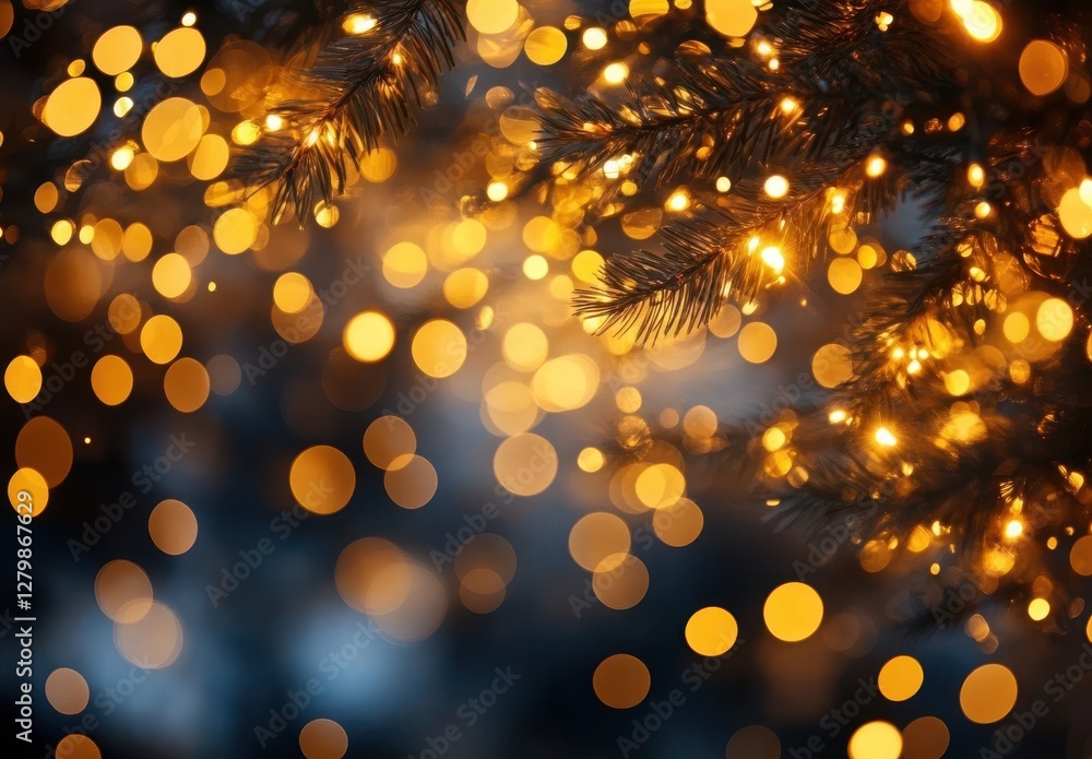 Poster soft glowing lights on evergreen branches creating a warm and inviting atmosphere perfect for holida