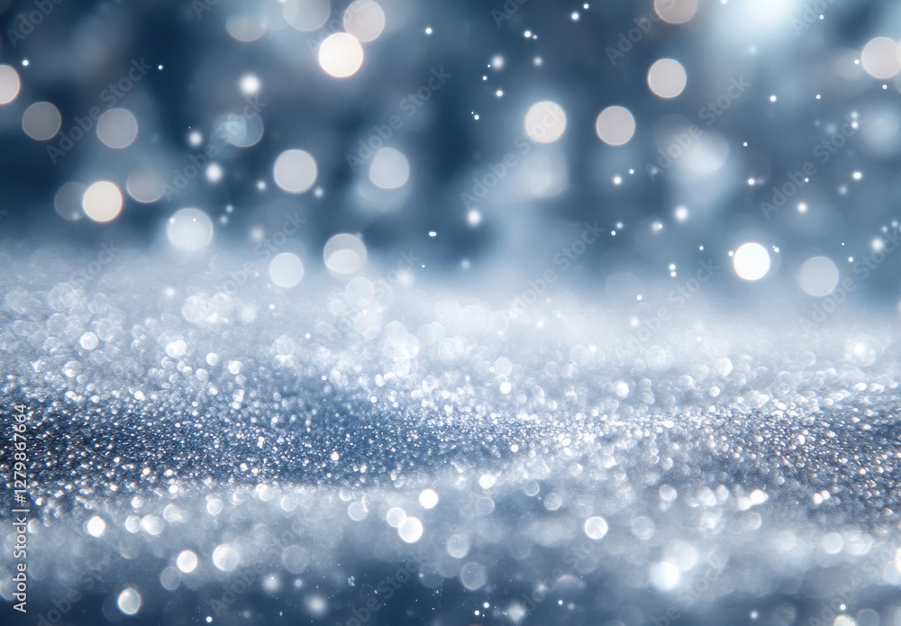 Poster soft glowing lights with bokeh effect over silver sparkling texture in an abstract background for cr