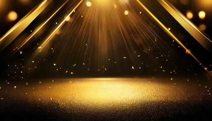 Golden podium. Golden stage. Spotlights.