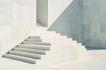 Modern architectural staircase leading to a bright, minimalist space in the afternoon sunlight