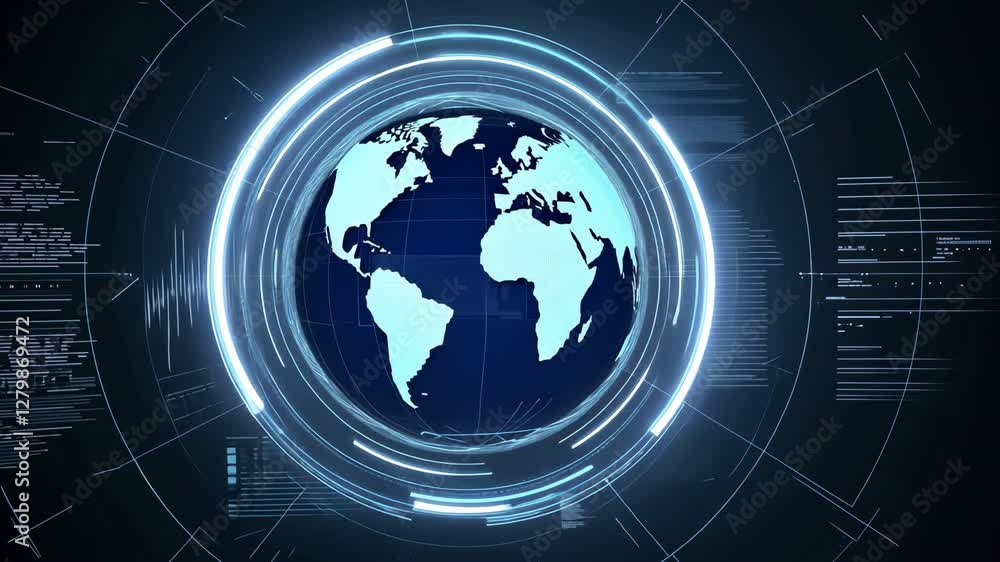 Poster futuristic digital representation of earth with glowing blue technology interface and global connect