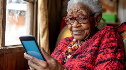 Obraz premium Senior woman using tablet by window