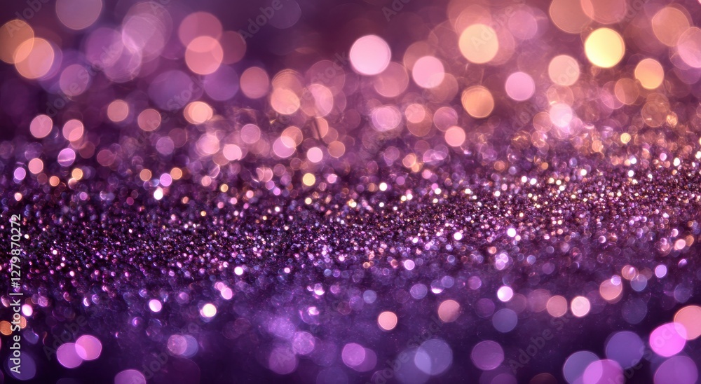 Poster sparkling purple bokeh background with shimmering glitter particles creating a dreamy and enchanting
