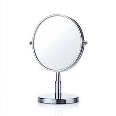 Fototapeta premium Elegant Chrome Makeup Mirror on a White Background for Beauty and Self-Care Applications