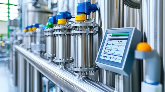 Industrial process control system with sensors and digital display, showcasing advanced manufacturing technology and automation.