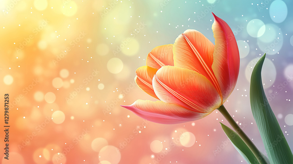 Poster close-up of a blooming tulip in spring on a soft pastel bokeh background