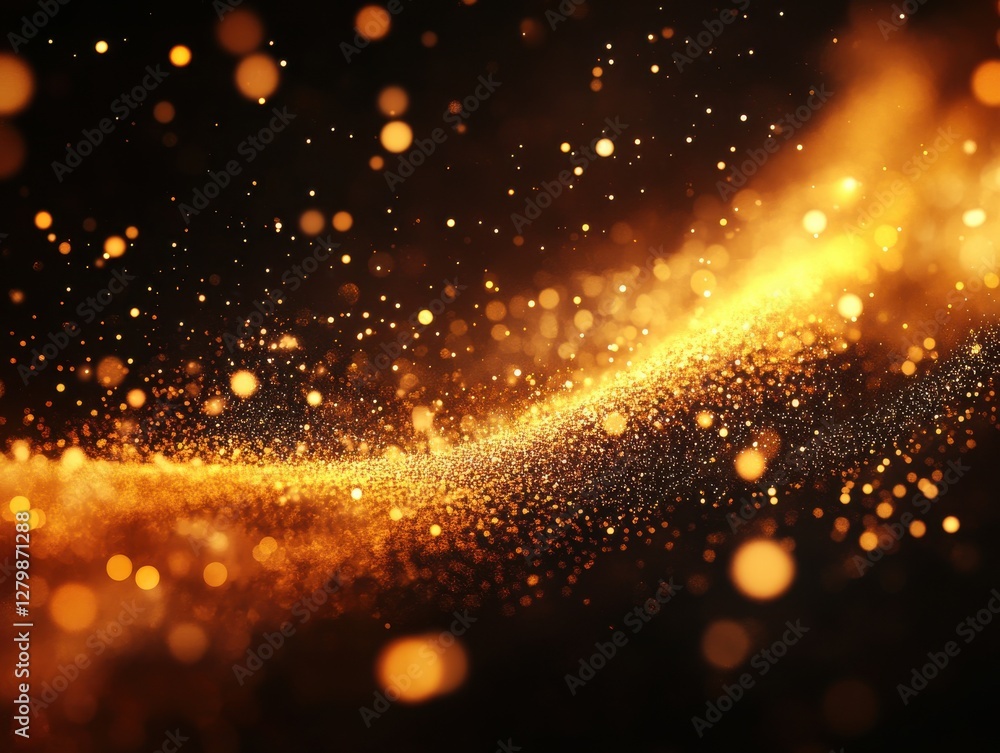Poster Stunning abstract background with shimmering golden particles floating gracefully in a dark space, creating a magical and enchanting atmosphere