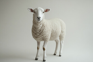 Fototapeta premium Sheep standing on a white background. Animal front portrait.