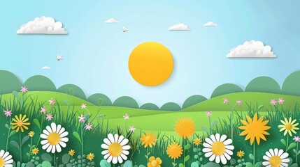 Obraz premium Paper Art Sunny Meadow: A Delightful Spring Day