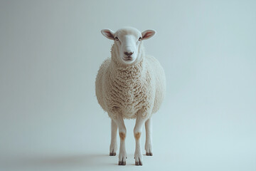 Fototapeta premium Sheep standing on a white background. Animal front portrait.