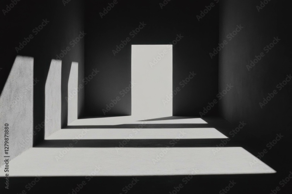 Poster abstract monochrome interior with shadows and light patterns, emphasizing contrast and depth, creati