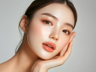 asian beauty woman with clean fresh skin on white background, .beauty and spa , Face care and treatment, Cosmetology, plastic surgery, cosmetic surgery, korean girl, korean woman, Generative AI
