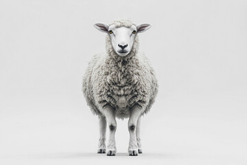 Fototapeta premium Sheep standing on a white background. Animal front portrait.