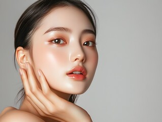 asian beauty woman with clean fresh skin on white background, beauty and spa, Face care and treatment, Cosmetology, plastic surgery, cosmetic surgery, korean girl, korean woman, Generative AI