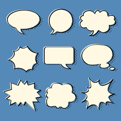 Retro Style Speech Bubbles on Blue Background Vector Set