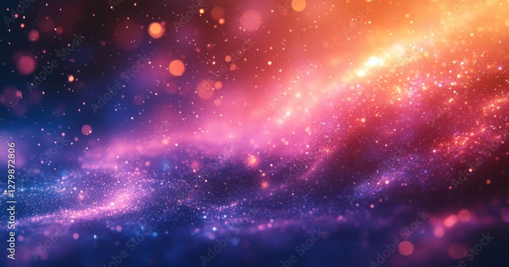 Poster vast cosmic background with colorful particles and stars creating a magical universe scene for use i