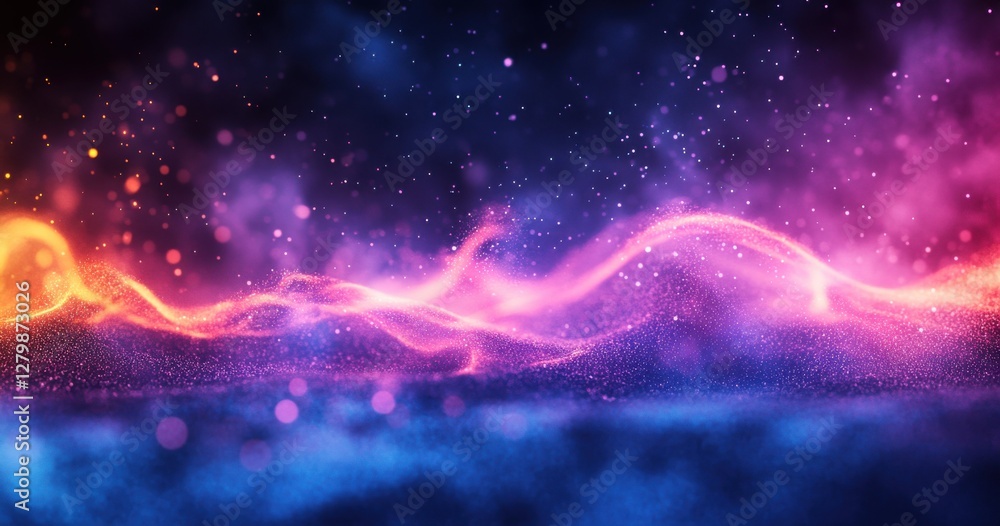 Poster vibrant abstract background of colorful light waves and sparkling particles creating a dreamy ethere
