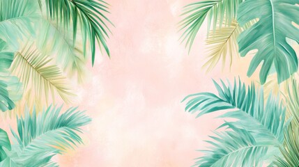 Vibrant tropical foliage frames a soft pastel background perfect for summer-themed designs and invitations