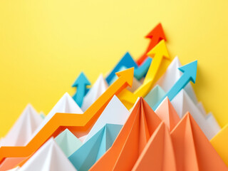 Colorful Folded Paper Peaks with Arrows Indicating Growth"