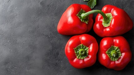 Red bell peppers arranged on dark surface