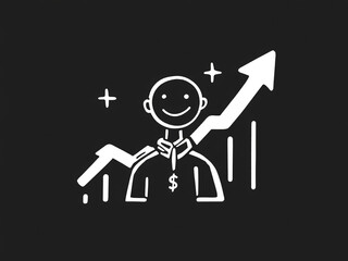 "Financial Growth Illustration with Smiling Person and Upward Arrow