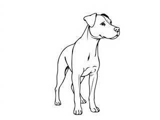 Fototapeta premium Minimal black and white contour line drawing of a sitting dog, front view, full body, isolated