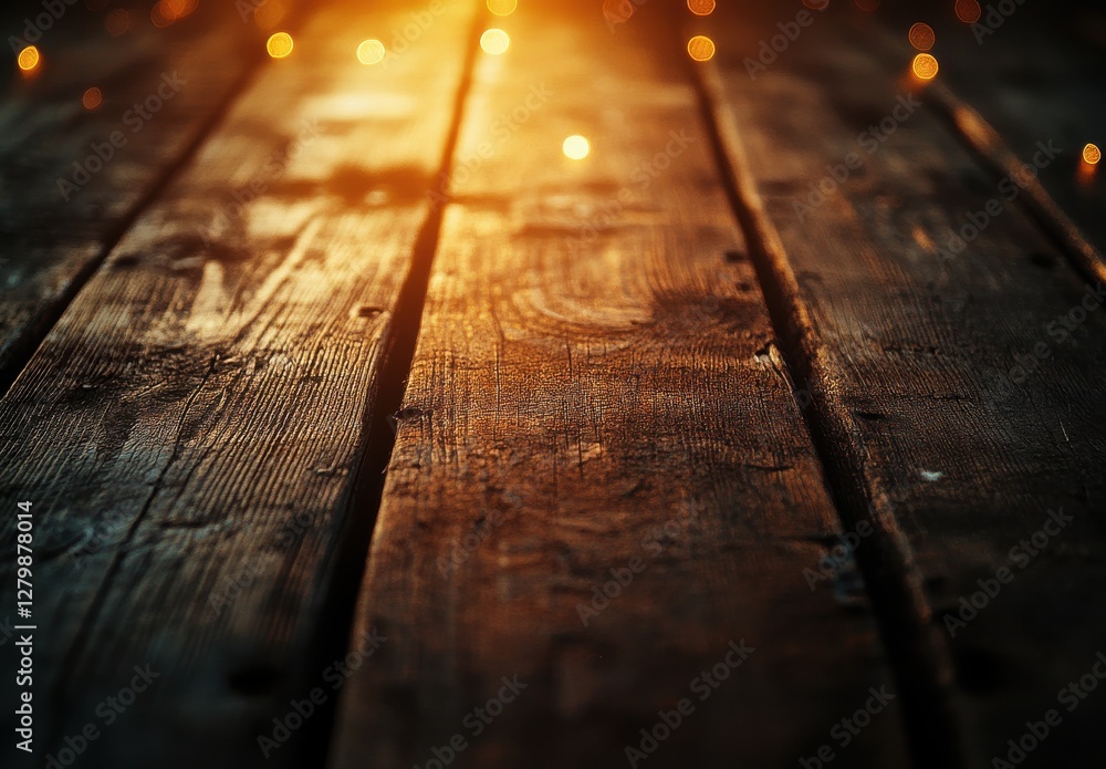 Aufkleber warm glow of soft lights on rustic wooden surface creating a cozy and inviting atmosphere for home d
