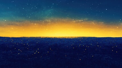 Fototapeta premium Abstract Landscape with Stars, Yellow Sky, and Dark Blue Ground