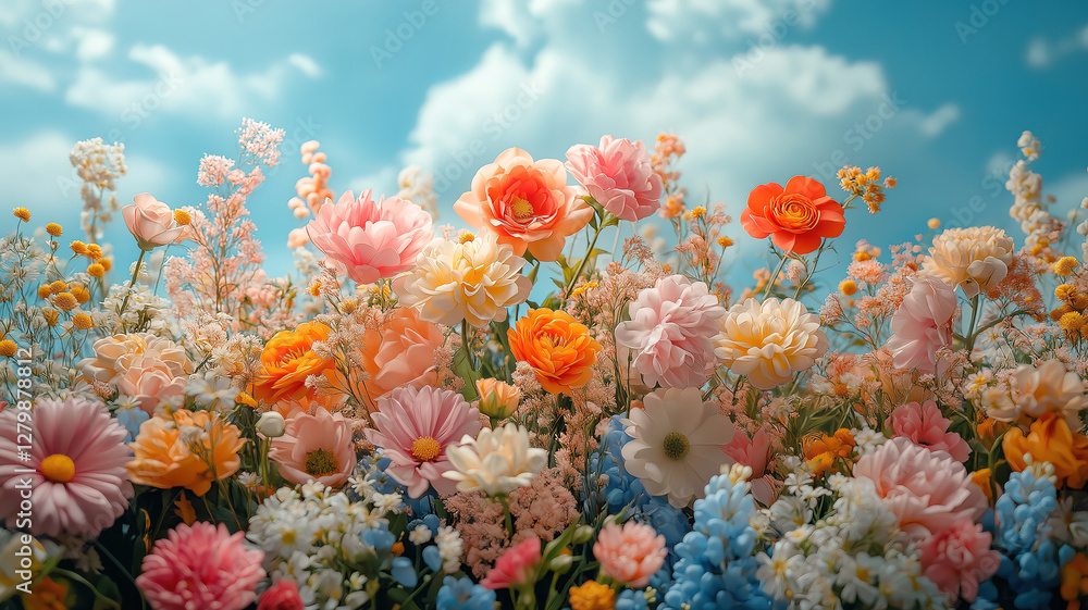 Canvas Prints creative vintage flower scene mockup with colorful elements for design projects