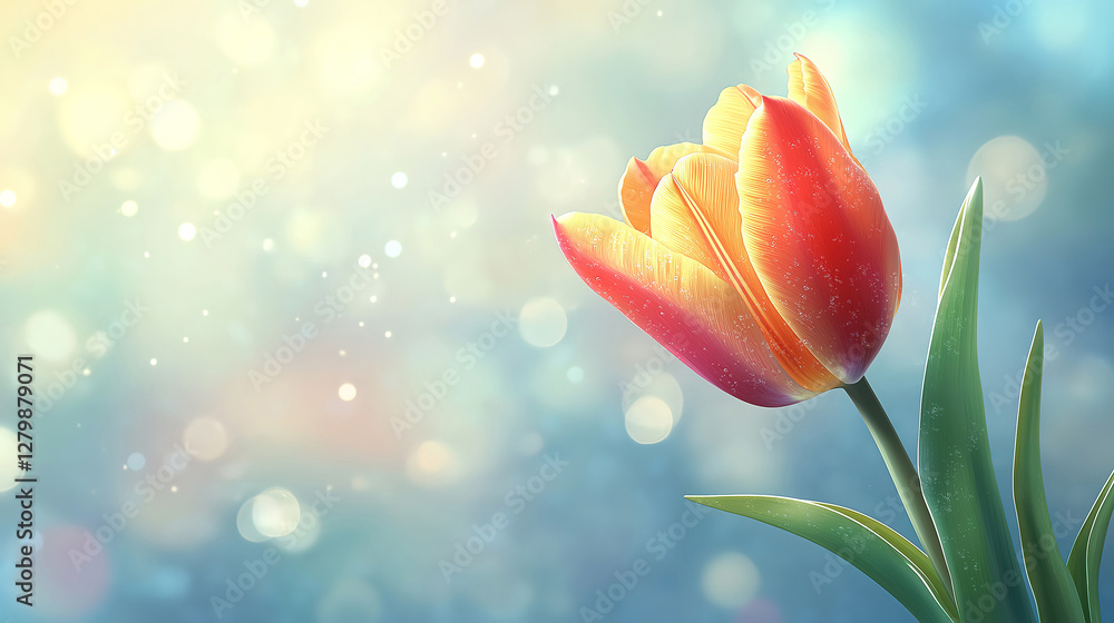 Wall mural beautiful blooming tulip with pastel bokeh lights in the spring garden