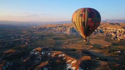 Obraz premium Hot air balloon over Cappadocia landscape at sunrise
