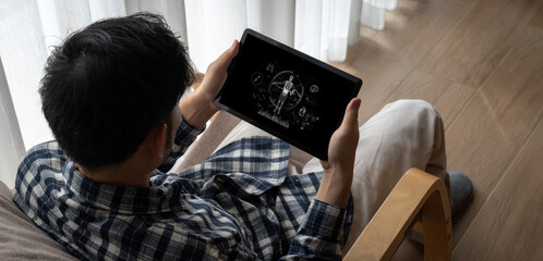 Medical science technology and futuristic healthcare virtual computer software analyze human health...