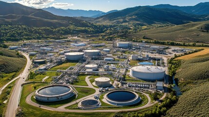 Aerial View of a Large Industrial Facility Nestled in a Mountain Valley