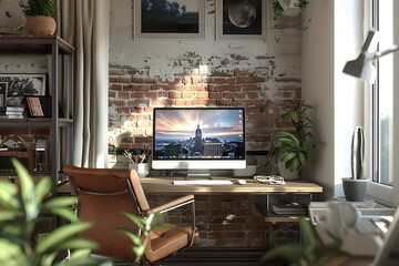 Modern workplace in loft style