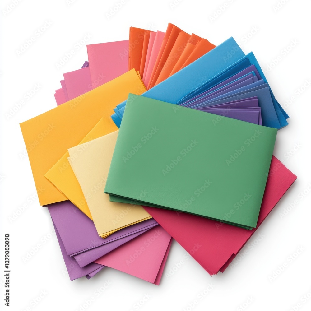 Aufkleber colorful assorted sheets of paper spread out on a white background for craft and design projects
