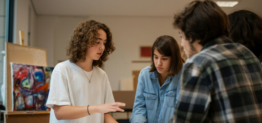 Obraz premium A group of people are standing around a table