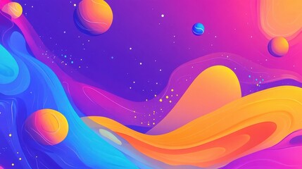 Fototapeta premium Vibrant cosmic landscape with colorful waves and planets in a starry background