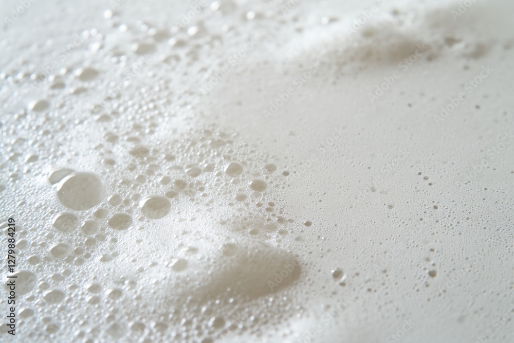 Poster Surface covered with white soapy foam and bubbles