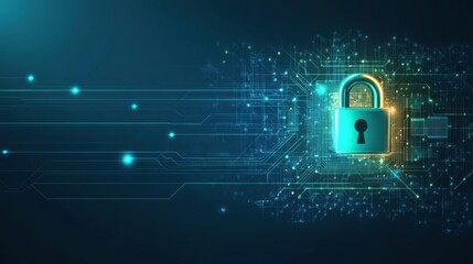 A glowing digital padlock hovering over a circuit board, symbolizing advanced cybersecurity and data protection
