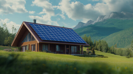 Obraz premium A Close up Solar Panel House in the Mountain