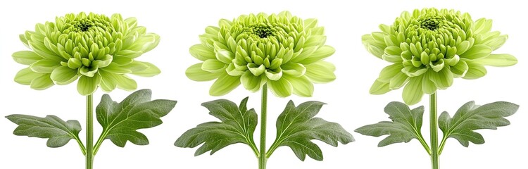 Three Green Chrysanthemums Isolated on White Background