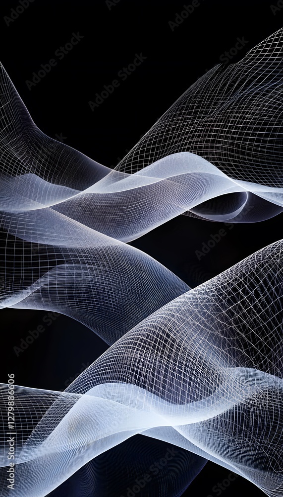 Poster abstract white curves create an interesting visual design on black background