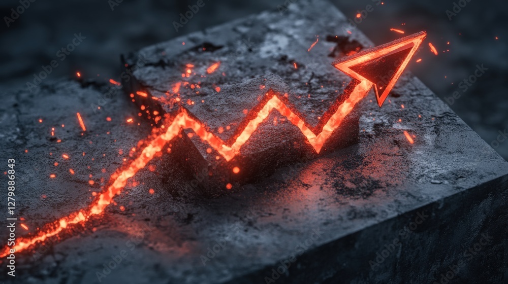 Poster abstract representation of growth with a glowing red arrow emerging from a textured surface