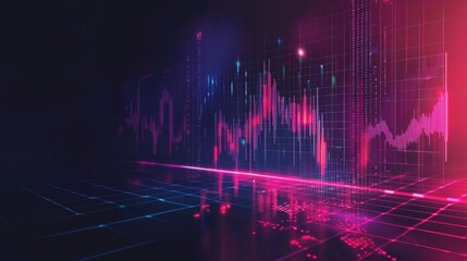 Fototapeta premium A futuristic digital stock decline graph on a sleek corporate banner with cyber neon accents.