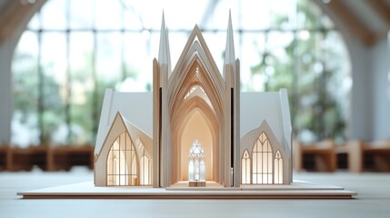 Fusion Gothic-Midcentury Modern Church Architectural Model