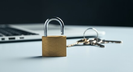 A gold key sits on a table next to a lock